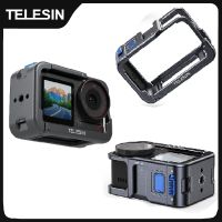 telesin-funda protectora con marco para dji osmo action 3 4 5pro doble zapato de choque carcasa de aleacion de aluminio para dji action 3 4 5pro