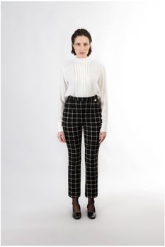 pantalón cropped de campana en tejido jacquard multiblack plaid