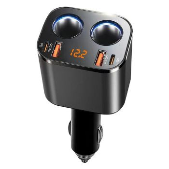 Cargador de coche USB PD 4 en 1, 2 USB-A + 2 USB-C + 2 encendedores de cigarrillos, compatible con carga rápida PD QC3.0