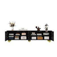 mueble de tv negro y dorado 170 cm mesa de salon con 4 puertas sistema push to open patas doradas madera