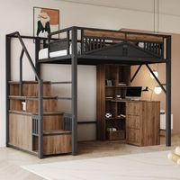 cama loft metalica con carcasa de seguridad y ventana escalera de seguridad 140x200 cm negro