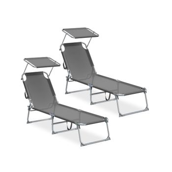 Tumbonas plegables con parasol y respaldo ajustable, Gris