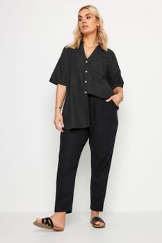Yours Camisa Negra Con Lino, Mujer Curvy Y Tallas Grandes, Yours