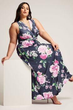 Yours London Vestido Azul Floral Largo Sin Mangas, Mujer Curvy Y Tallas Grandes, Yours London