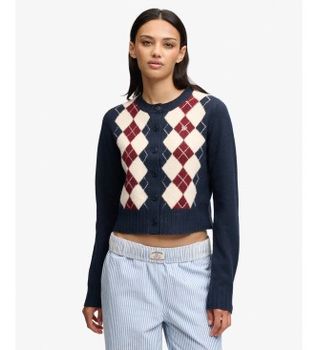 Superdry para mujer. W6110779A Cárdigan Argyle azul marino (XL), Casual, Algodón