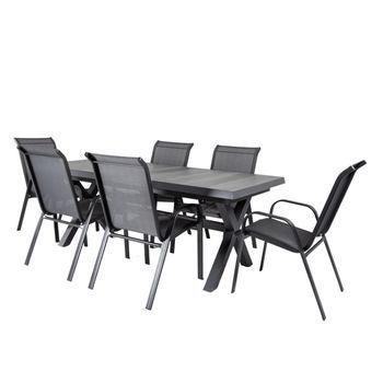 Conjunto De Mesas Y Sillas Apilables Para Exterior, Mesa Extensible 202 A 264 Cm, Aluminio Y Cerámica, Color Antracita