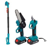 set de 2 herramientas electricas con motosierra tijeras de podar y mango regulable de 2m doble bateria 7500 mah 105x105x31 cm color azul