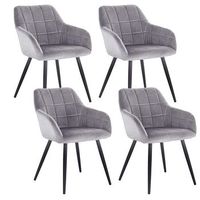 set 4 sillas de comedor con reposabrazos silla de cocina silla de salon en terciopelo patas de metal - gris - woltu