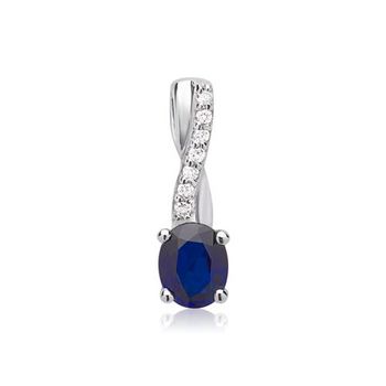 Colgante oro blanco 14 quilates zafiro 7 diamantes