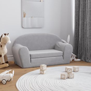 Sofá Cama De Niños 2 Plazas | Sofá De Salón | Sofá De Descanso Felpa Suave Gris Claro Cfw71806