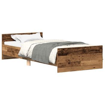 Cama Individual | Cama Para Adultos | Estructura De Cama Sin Colchón Madera De Ingeniería Envejecida