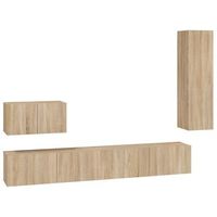 set de muebles para tv  mueble de salon  gabinete de tv 4 pzas madera contrachapada roble sonoma