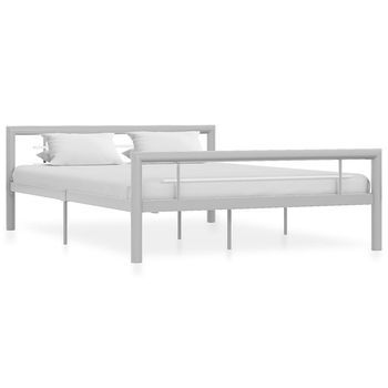 Estructura De Cama Sin Colchón Metal Gris Y Blanco 140x200 Cm Vidaxl