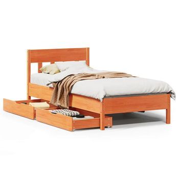 Cama Individual | Cama De Adulto | Estructura De Cama Sin Colchón Madera Maciza Marrón 75x190 Cm