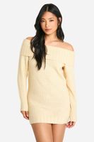 vestido jersey petite mini de canale ancho con escote bardot beige