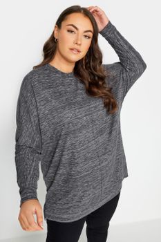 Yours Luxury Jersey Gris Jaspeado Con Costura Frontal, Mujer Curvy Y Tallas Grandes, Yours