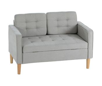 Homcom sofá de 2 plazas con espacio de almacenamiento, sofá moderno de terciopelo con patas de madera, respaldo capitoné, para salón, dormitorio, oficina, 117x62x78 cm, gris claro