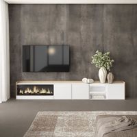 mueble tv efecto madera blanco roble 315x35x50cm chimenea efecto fuego