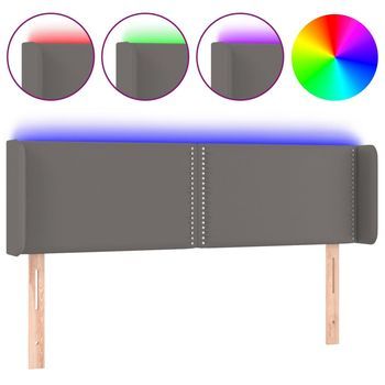 Cabecero Cama | Panel De Cabecera Con Led Cuero Sintético Gris 147x16x78/88 Cm