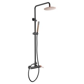 Columna De Ducha Monocomando Negro Y Oro Rosa En Acero Y Latón Con Cartucho Cerámico