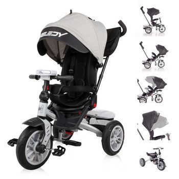 Triciclo Evolutivo Speedy Air Con Ruedas De Goma, Asiento Giratorio 360º Y Capota De Lorelli - Grey/black