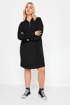 Yours Vestido Negro Acanalado Con Cremallera, Mujer Curvy Y Tallas Grandes, Yours