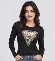 guess para mujer w6bi57k7387 camiseta savanna con triangle leopardo negro xl casual algodon manga larga