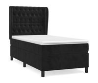 cama box spring con colchon cuero sintetico negro 90x190 cm diseno de botones