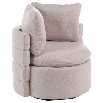 Sillón De Tela Con Respaldo Curvo Base Giratoria De 360° Y Cojines Decorativos Con Espacio De Almacenaje Beige Randers
