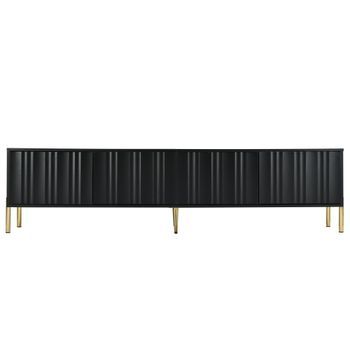 Mueble De Tv Negro De 190 Cm Con Cuatro Puertas Y Patas Doradas