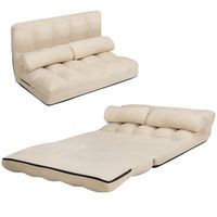 costway sofa de suelo regulable sofa cama plegable en 6 posiciones revestimiento removible en ante con 2 cojines para dormitorio salon balcon beige