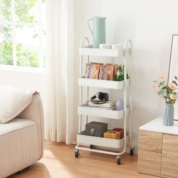 Carro De Servicio Pyhäntä Con 4 Cestas Acero 104x46x35 Cm - Blanco Mate [en.casa]