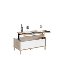 mesa de centro azzaro salon tablero elevable melamina en colores roble japones blanco 110x45x60 cm