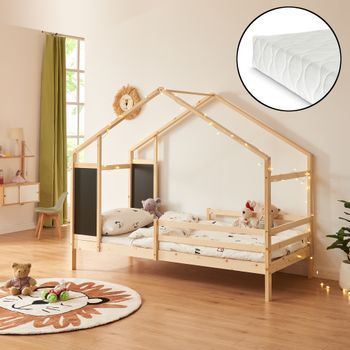 Cama Infantil Lorenskog En Forma De Casa Con Colchón 90x200cm Natural [en.casa]