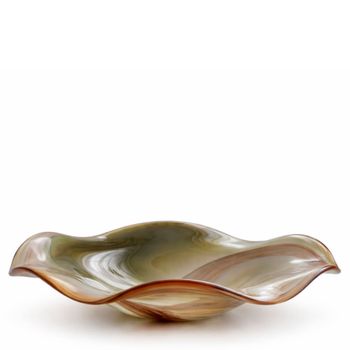 Copa decorativa de vidrio soplado en verde, amarillo y marrón d41