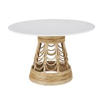 mesa de comedor de piedra efecto terrazo y ratan para 56personas d120