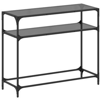 Mesa Consola Con Superficie De Vidrio Negro Acero 98x35x81 Cm