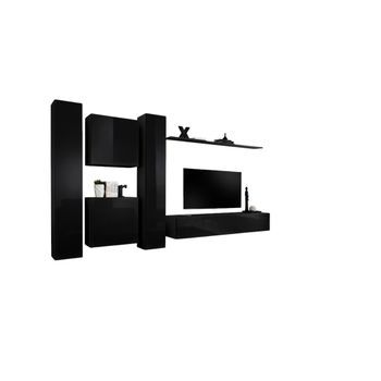 Conjunto De Muebles Para Salón Switch Vi De Diseño, Color Negro Brillante.