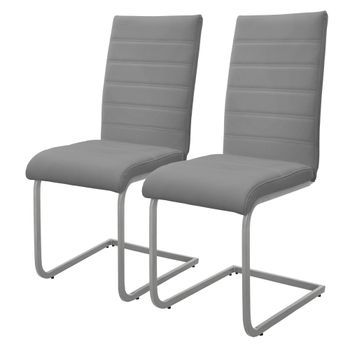 Juego 2x Sillas De Comedor Tapizadas De Pu Gris Ml-design