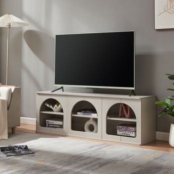 Mueble Tv Trorhun Diseño Arqueado De 2 Niveles 140x38x48cm - Gris [en.casa]