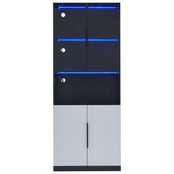 Librería vitrina moderna negra con 2 puertas blancas y 2 puertas