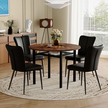 Conjunto De Mesa Y 4 Sillas - Comedor - Mdf, Vidrio Y Metal - Marrón Y Negro (100x100cm)