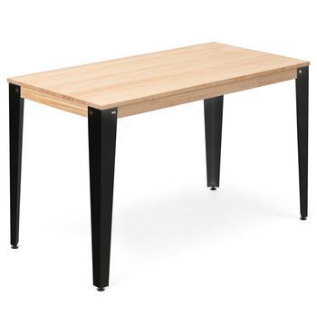 Mesa Lunds 100x60x75cm Negra En Madera Maciza De Pino Acabado Natural Estilo Nórdico Industrial Box Furniture