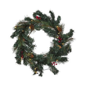 Corona De Navidad Verde Material Sintético Led 60 Cm Accesorio Interior Tenala