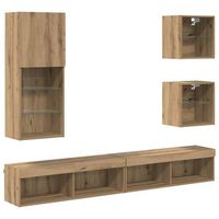 unidades de tv de pared con led 5 uds  mueble de salon  gabinete de tv roble artesanal
