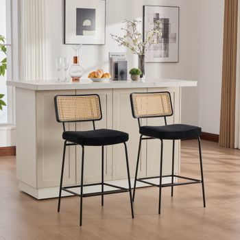 Taburete De Bar Pack De 2 - Mueble De Cocina - Chenilla Y Metal - Negro (46.2x59.8x96.5cm)