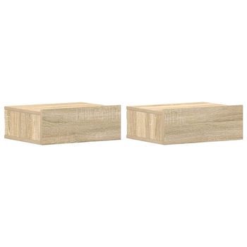 Pack 2 Uds Mesitas De Noche, Mesilla Flotantes Contrachapada Roble 40x30x15cm