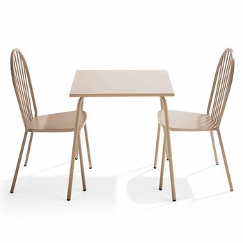 Conjunto De Mesa De Jardín Y 2 Sillas De Bistro De Acero En Color Topo, Palavas - Oviala