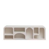 estanteria baja con 7 nichos de madera blanca