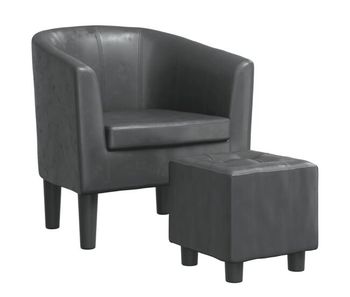 Vidaxl sillón con taburete cuero sintético gris